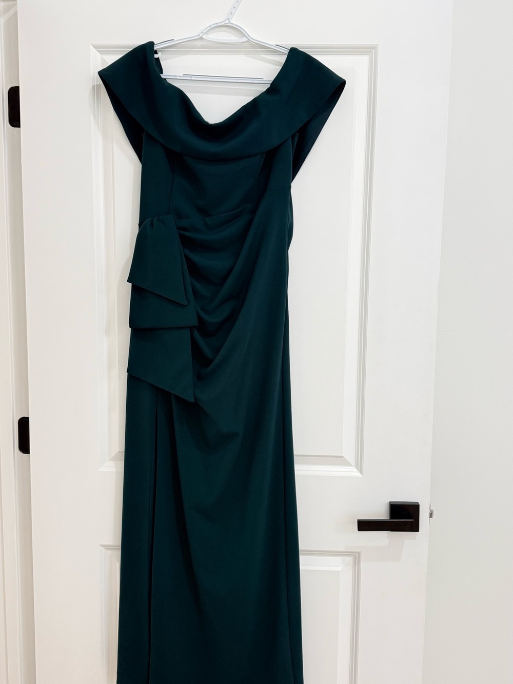 Xscape Teal One-Shoulder Draped Evening Gown